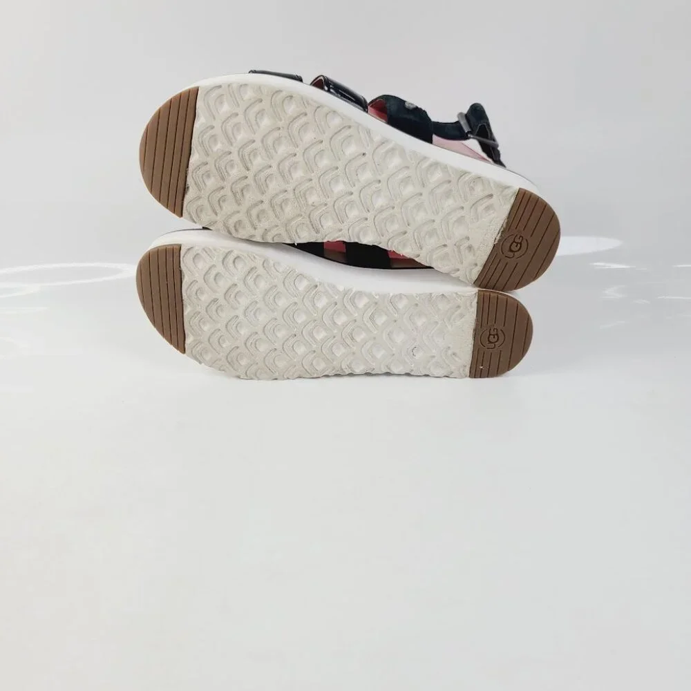 UGG Women's Black White Braelynn Patent‎ Leather Platform Sandals Size US 8.5